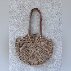 Brown Woven Rattan Tote Bag